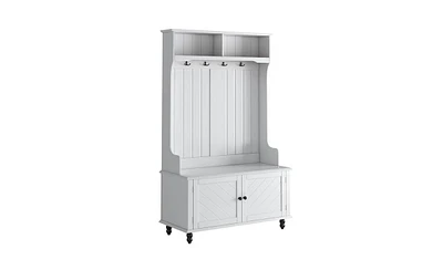 Slickblue 40-Inch Hall Tree with 4 Hooks: Coat Hanger, Entryway Bench & Storage Bench - 3-in-1 Design for Entrance & Hallway