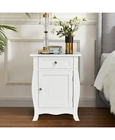 Gymax 2PCS Accent End Table with Drawer Storage Cabinet Nightstand White