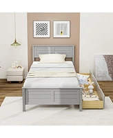 Gymax Full Size Wooden Bed Frame w/ 2 Storage Drawers & Under-bed Storage Gray