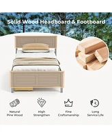 Gymax Full Size Wooden Bed Frame w/ 2 Storage Drawers & Under-bed Storage Gray