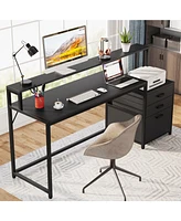 Tribesigns 63 Inch Computer Desk with File Drawer Cabinet, Ergonomic Office Monitor Stand, Table Printer Space, Wood Pc