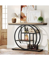 Tribesigns 41.3" Console Table, Industrial 4-Tier Sofa Table Entryway with Circle Base