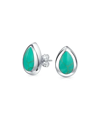 Bling Jewelry Simple Teardrop Pear Shaped Bezel Set Stud Earrings For Women .925 Sterling Silver