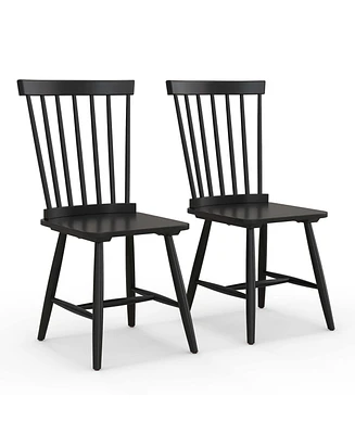 Costway Windsor Dining Chairs Set of 2 Armless Spindle Back Solid Rubber Wood