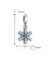 Bling Jewelry Winter Blue Crystal Dangle Snowflake Bead Charm .925Sterling Silver