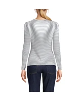 Lands' End Women's Lightweight Waffle Skimming Long Sleeve Notch Neck T-Shirt