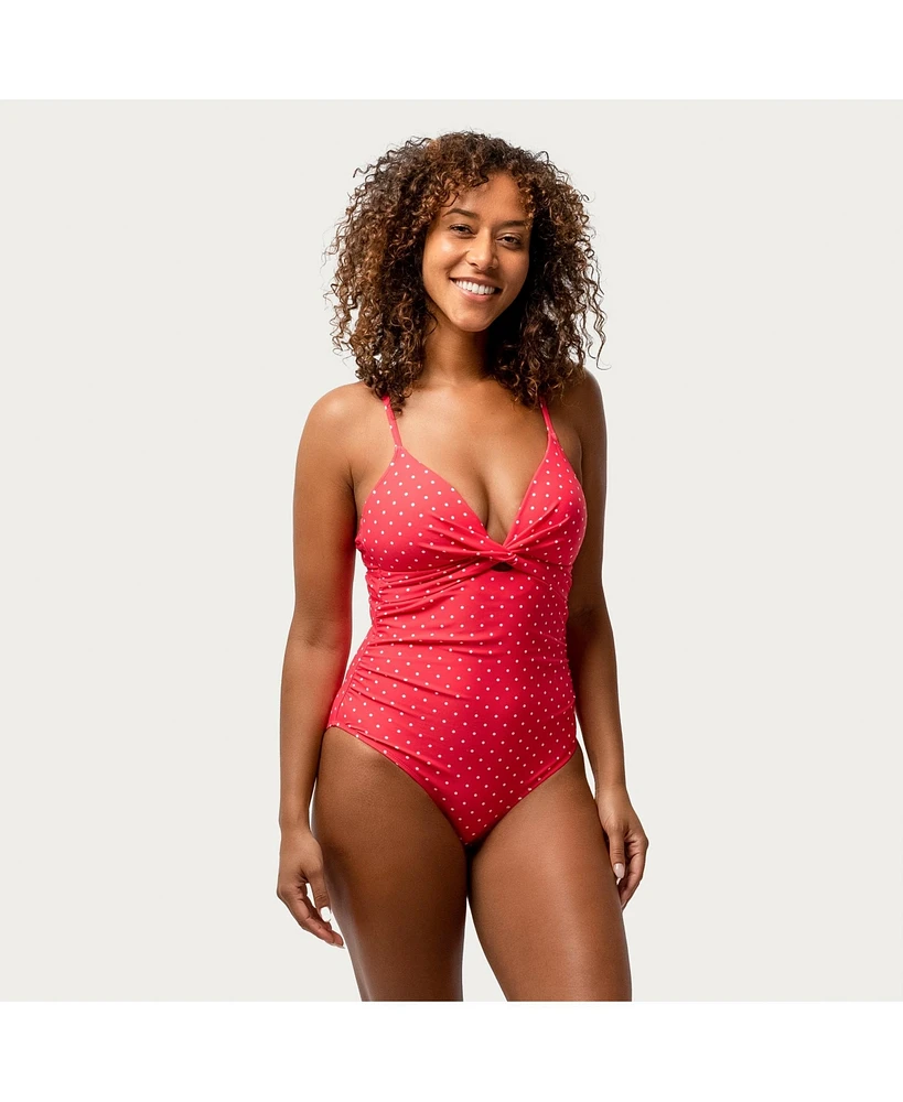 Free Country Women's Polka Dot Twist Front One-Piece Swimsuit