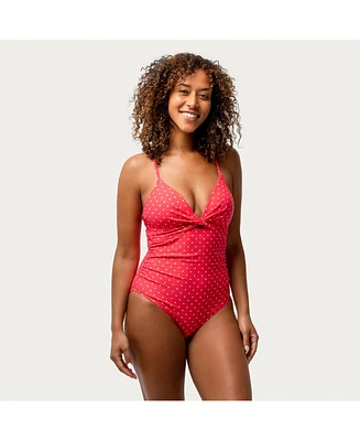 Free Country Women's Polka Dot Twist Front One-Piece Swimsuit