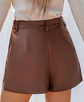 Cupshe Women's Brown Faux Leather Pocket Straight Leg Shorts