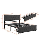 Slickblue Full Size Metal Platform Storage Bed with Large Drawer