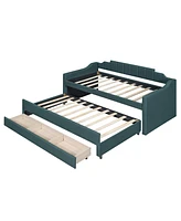 Slickblue Twin Size Upholstered Daybed with Trundle and 3 Storage Drawers