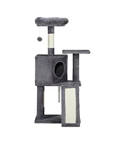 Slickblue Cat Tree Tower for Indoor Cats: Padded Platform Bed, Toy Ball, Cozy Condo, Scratch Board & Sisal Posts - Dark Grey