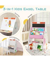 Givimo 3 in 1 Kids Easel and Play Station Convertible with Chair and Storage Bins