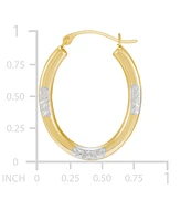 Polished & Textured Oval Two-Tone Small Hoop Earrings in 10k Gold, 1"