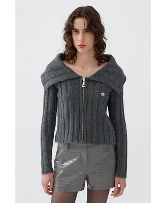 Nocturne Women's Knit Cardigan with Metal Seal Detail