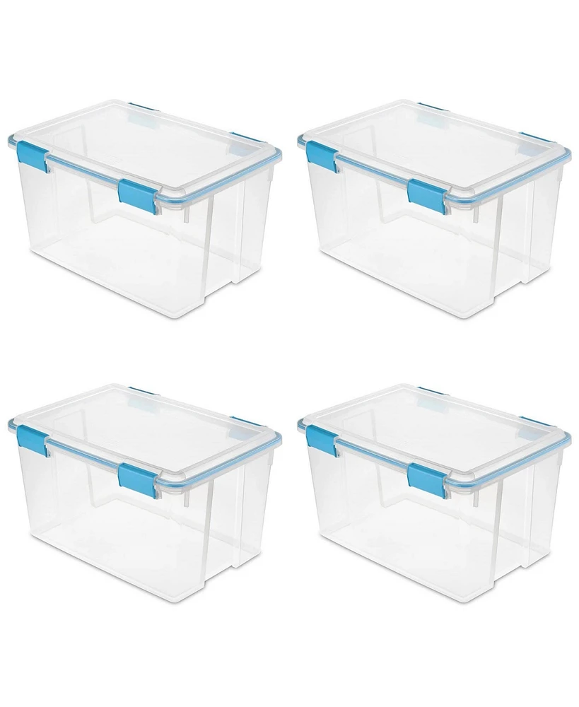 Sterilite 54 Quart Gasket Box, Stackable Storage Bin with Latching Lid, 4 Pack