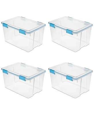 Sterilite 54 Quart Gasket Box, Stackable Storage Bin with Latching Lid, 4 Pack