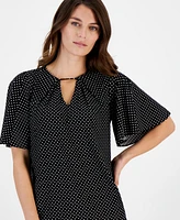 Anne Klein Women's Printed Short-Bell-Sleeve Blouse