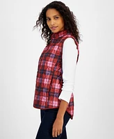 Style & Co Women's Quilted Plaid Zip-Front Vest, Created for Macy's