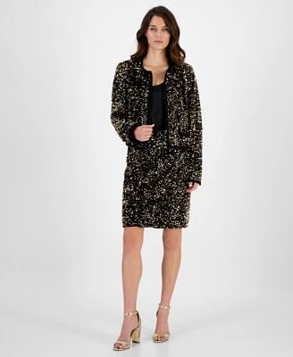 Tahari Asl Womens Sequin Hook And Eye Blazer Sequin Pencil Skirt