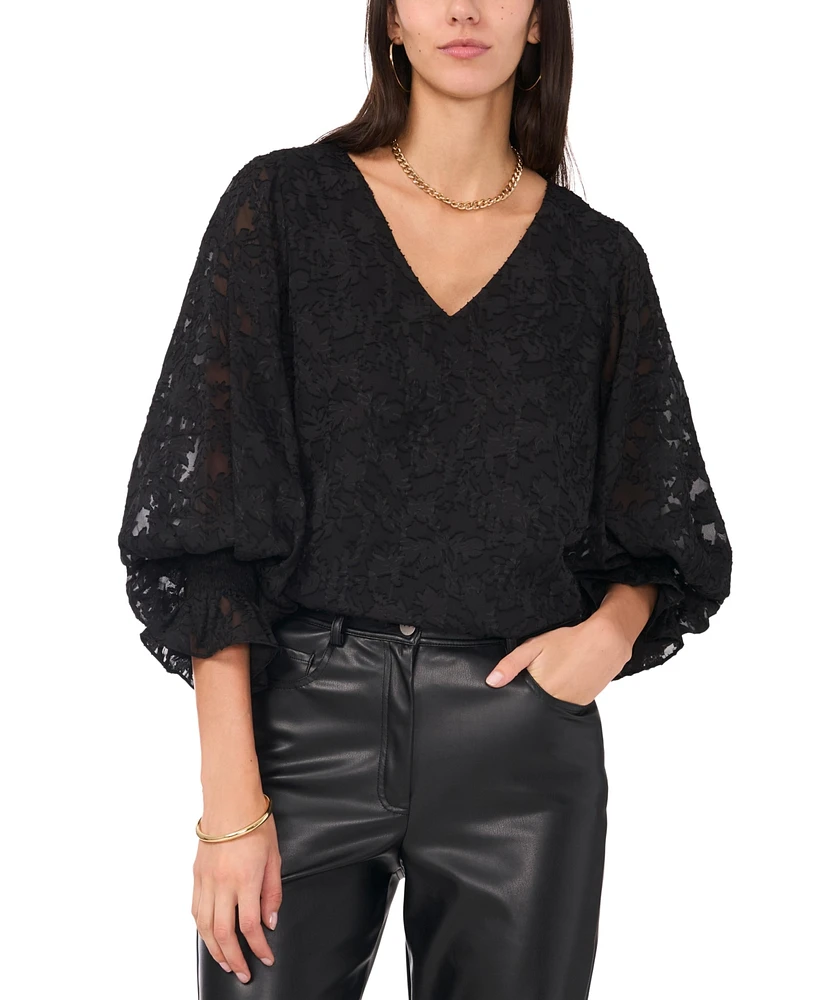 Vince Camuto Women's Jacquard V-Neck Blouson-Sleeve Top