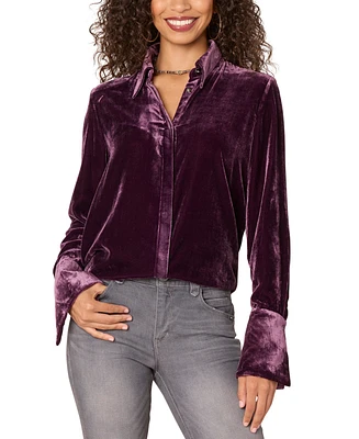 Democracy Petite Velvet Button-Front Shirt