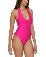 Trina Turk Women's Reversible Plunge Halter One-Piece Swimsuit, Created for Macy's