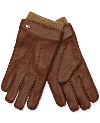 Tommy Hilfiger Men's Double Layer Cuff Leather Gloves