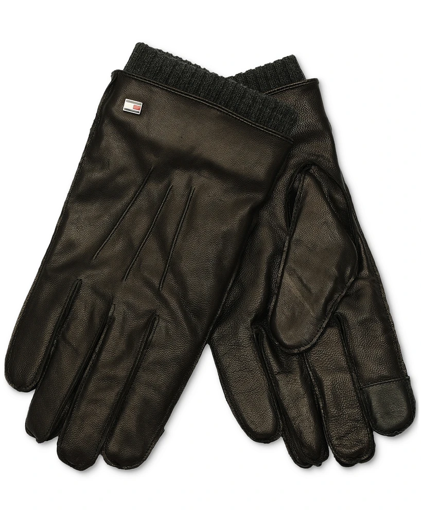 Tommy Hilfiger Men's Double Layer Cuff Leather Gloves