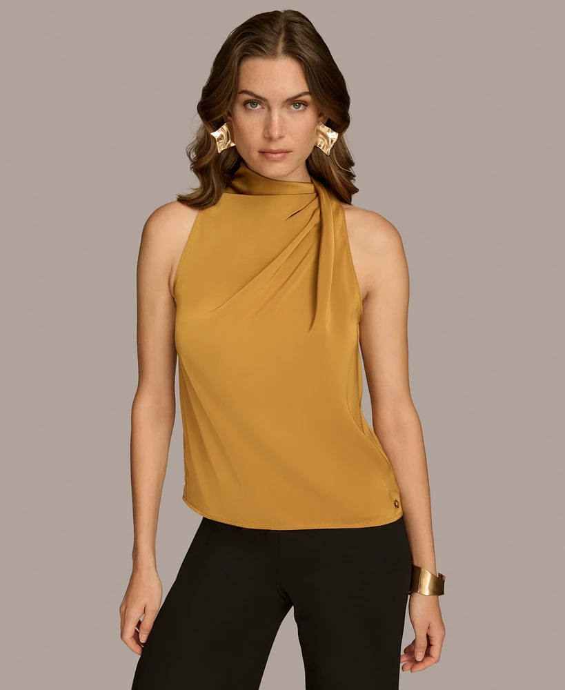 Donna Karan New York Women's High-Neck Satin Sleeveless Top