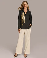 Donna Karan New York Women's Metallic Detail Button-Down Shirt