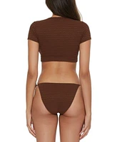 Trina Turk Womens Glimmer Lace Up Crop Swim Tee Top Bikini Bottoms