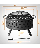 Slickblue 32-Inch Black Metal Fire Pit: Sturdy Outdoor Fire Bowl for Patio & Backyard