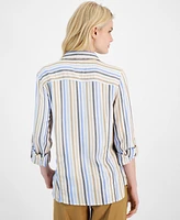 Tommy Hilfiger Women's Stern Striped Roll-Tab Shirt