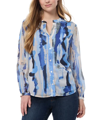 Jones New York Petite Printed Button-Front Blouse