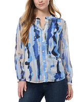 Jones New York Petite Printed Button-Front Blouse