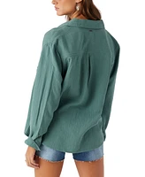 O'Neill Juniors' Leni Crinkled Button-Down Pocket-Front Shirt