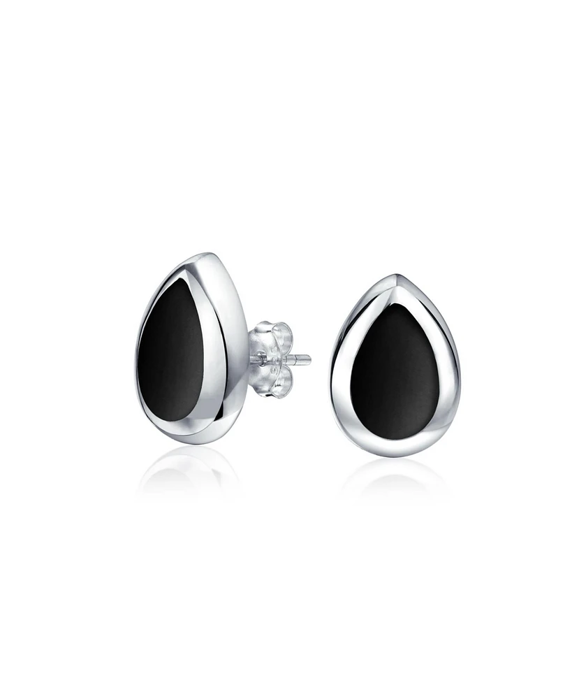 Bling Jewelry Simple Teardrop Pear Shaped Bezel Set Stud Earrings For Women .925 Sterling Silver