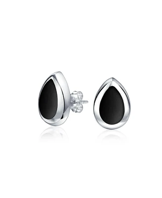 Bling Jewelry Simple Teardrop Pear Shaped Bezel Set Stud Earrings For Women .925 Sterling Silver