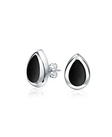 Bling Jewelry Simple Teardrop Pear Shaped Bezel Set Stud Earrings For Women .925 Sterling Silver