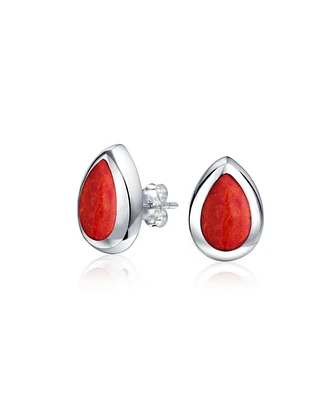 Bling Jewelry Simple Teardrop Pear Shaped Bezel Set Stud Earrings For Women .925 Sterling Silver