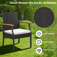 Costway 9 Pcs Patio Rattan Dining Set with Acacia Wood Table, Cushions