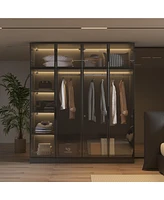 Famapy Glass Doors Wardrobe Armoires Aluminum Frame with Led Lights