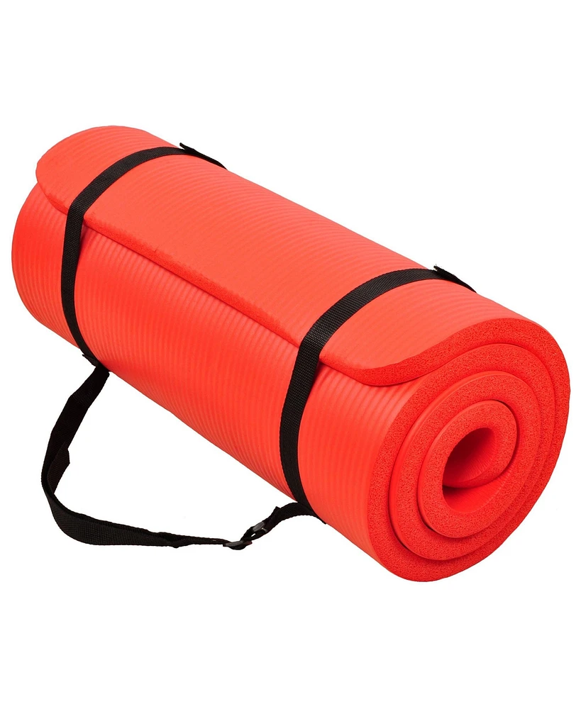 Signature Fitness 1" Extra Thick Exercise Fitness Yoga Mat w/ Carry Strap