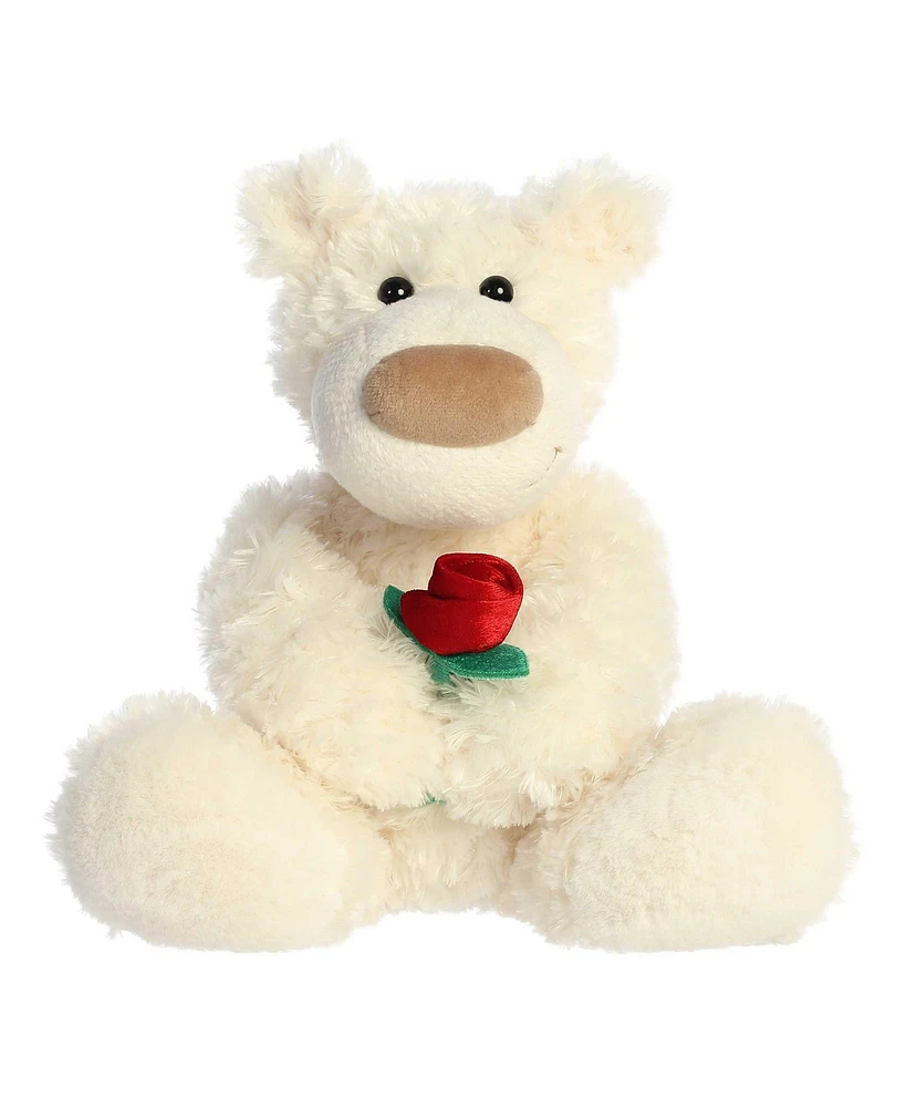 Aurora Medium Honey Bear with Rose Valentine Heartwarming Plush Toy White 12"