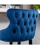 Slickblue Contemporary Velvet Wing-Back Barstools with Button Tufting and Wooden Legs