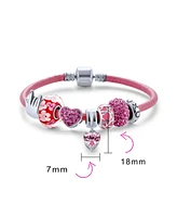 Bling Jewelry I Love You Hand Sign Heart Princess Themed Beads Multi Charm Bracelet For Women .925 Sterling Silver Pink Leather European Barrel Snap C