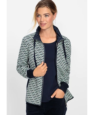 Olsen Women's Chevron Zip Mixed Media Cardigan