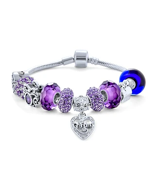 Bling Jewelry Purple Love Grandma Family Themed Starter Beads Multi Charm Bracelet For Grand Mother Women .925 Sterling Silver Snake Chain European Ba