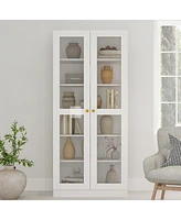 Homsee Wood 2-Glass Door Bookcase Storage Cabinet with 6-Tier Shelves